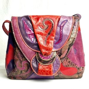 Vintage SHARIF Purple Red Croc Snake Leather Shoulder Bag EUC *RARE FIND*